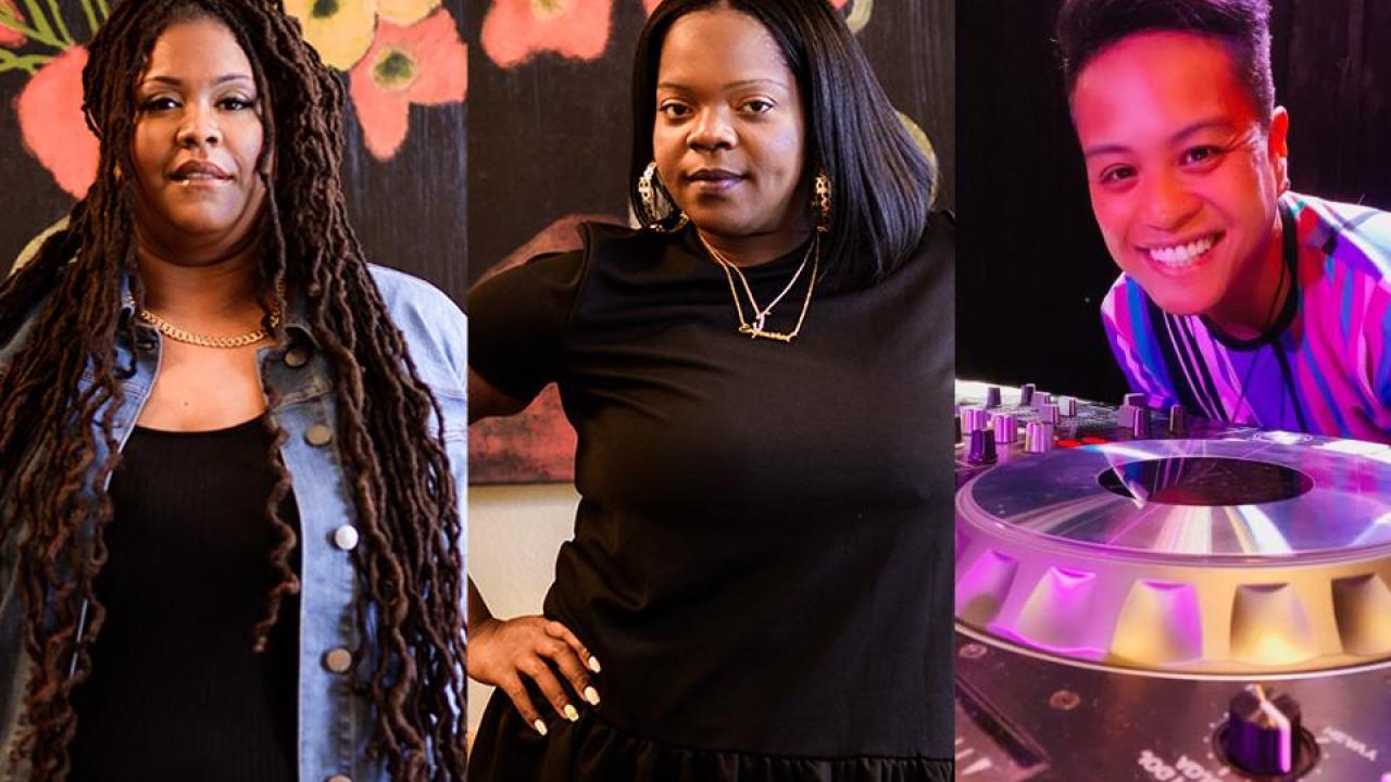Images of the two hosts and one DJ for the SHAPE Showcase